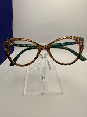 Francis Klein MALI Leopard Cat-Eye Glasses with Green Frames and Rhinestones